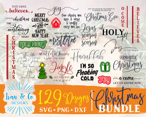 129 Christmas SVG Bundle | Merry Christmas Svg | Happy Holidays Svg | Merry and Bright Svg | Commercial Use | Digital Cut Files (1287522830) SVG Ivan & Co. Designs 