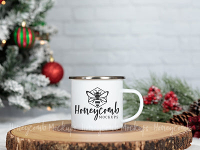12oz Camping Mug Mockup, Enamel Camp Mug Mockup, Christmas Mug Mockup, Holiday Mug Mockup Mock Up Photo Honeycomb Mockups 