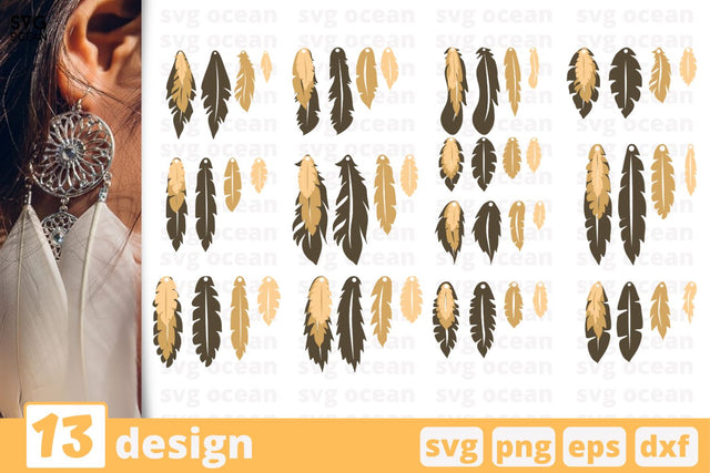 13 Feathers earrings designs cricut svg SVG SvgOcean 