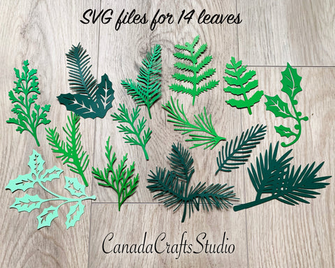 14 Christmas Leaves, pine leaf, poinsettia leaf SVG CanadaCraftsStudio 