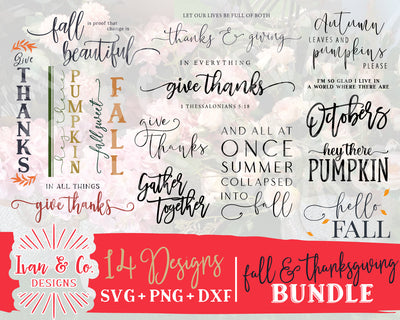 14 Fall & Thanksgiving Signs SVG Bundle #1 | Farmhouse Sign Svg | Autumn Svg | Commercial Use | Cricut | Silhouette | Digital Cut Files | DXF PNG (1317680020) SVG Ivan & Co. Designs 