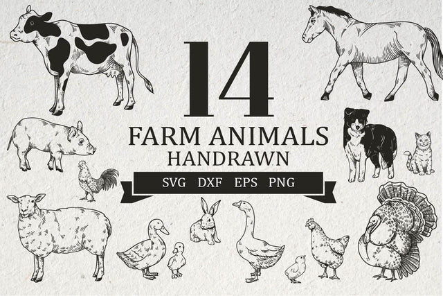 14 Farm animals handrawn svg,dxf,eps,png SVG dadan_pm 