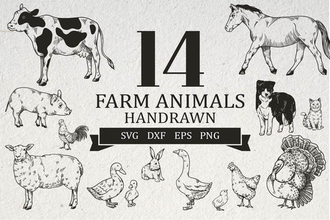 14 Farm animals handrawn svg,dxf,eps,png SVG dadan_pm 