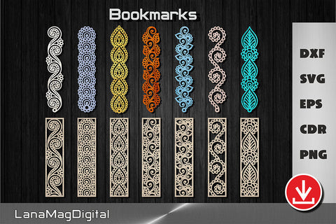 14 Mandala bookmark templates svg dxf laser cut files for CNC SVG LanaMagDigital 