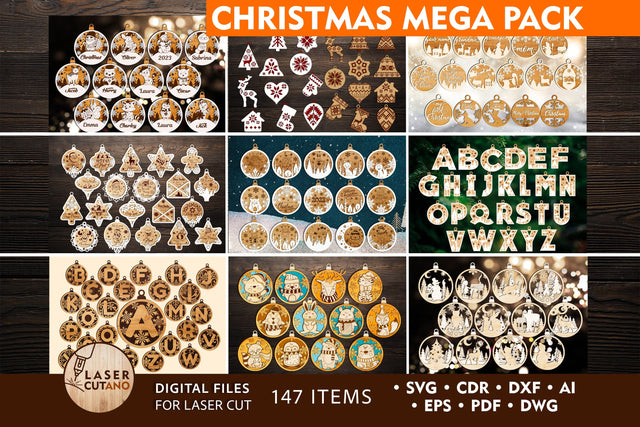 147 CHRISTMAS ORNAMENTS MEGA PACK SVG LaserCutano 
