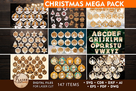 147 CHRISTMAS ORNAMENTS MEGA PACK SVG LaserCutano 