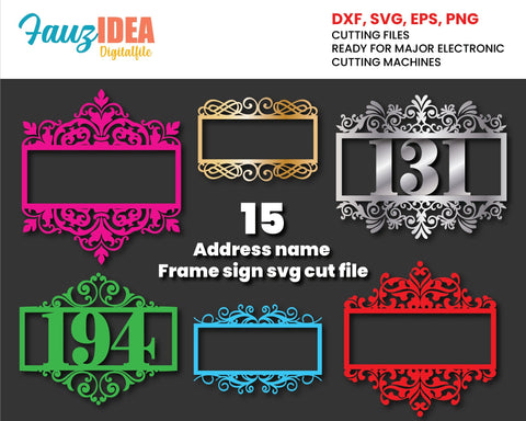 15 Address name Monogram Frame SVG DXF PNG digital download files Silhouette Cricut, vector graphics Vinyl Cutting Machines, Screen Printing SVG Fauz 