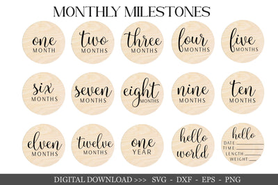 15 Baby Monthly Milestone svg Bundle , Baby Monthly Milestone Rounds SVG ,Glowforge Cricut & Silhouette, Hello World Svg, baby stats svg files cricut SVG Chamsae Studio 