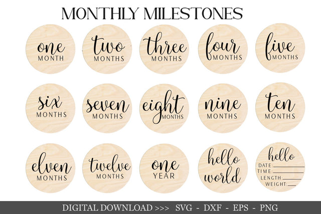 15 Baby Monthly Milestone svg Bundle , Baby Monthly Milestone Rounds SVG ,Glowforge Cricut & Silhouette, Hello World Svg, baby stats svg files cricut SVG Chamsae Studio 