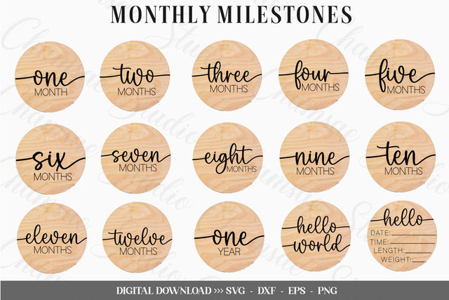 15 Baby Monthly Milestone svg Bundle , Baby Monthly Milestone Rounds SVG ,Glowforge Cricut & Silhouette SVG Chamsae Studio 