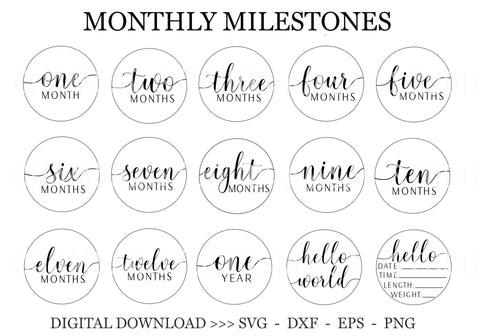 15 Baby Monthly Milestone svg Bundle , Baby Monthly Milestone Rounds SVG SVG Chamsae Studio 