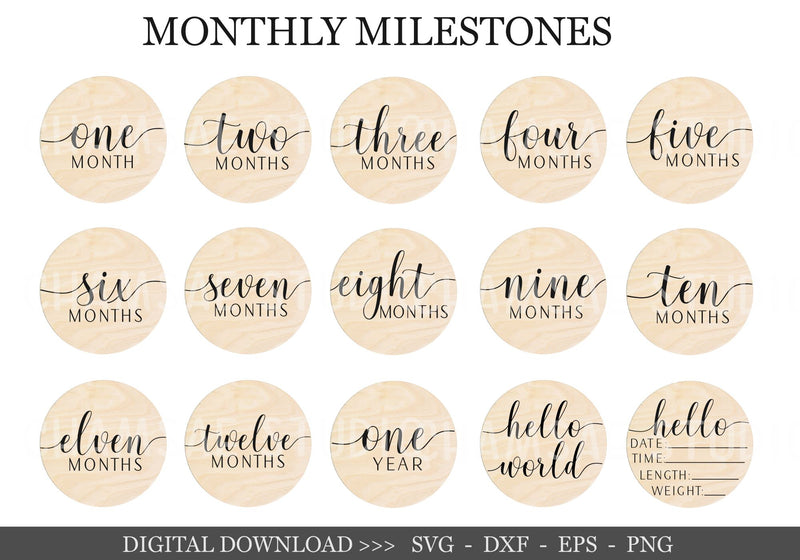15 Baby Monthly Milestone svg Bundle , Baby Monthly Milestone Rounds ...