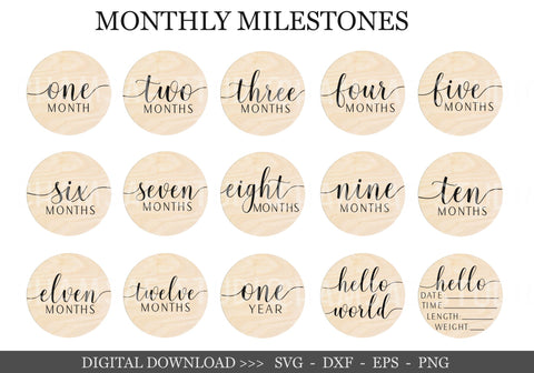 15 Baby Monthly Milestone svg Bundle , Baby Monthly Milestone Rounds SVG SVG Chamsae Studio 