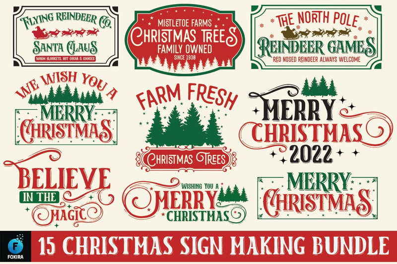 15 Christmas Sign Making Bundle SVG fokiira 