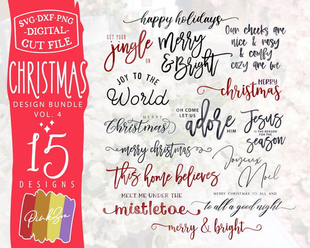 15 Christmas SVG Bundle Vol. 4, Merry Christmas, Meet Me Under The Mistletoe, Commercial Use, Digital Cut Files, DXF PNG (1296666864) SVG PinkZou 