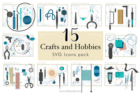 15 Crafts and Hobbies SVG Icons pack. SVG Arts By Naty 