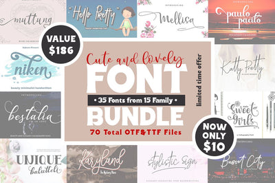 15 Family Fonts Contain 35 Fonts in Cute and Lovely Font Bundle Font Haksen 