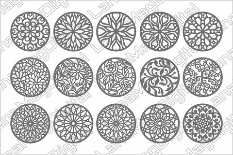 15 Floral coasters svg | Circle Mandala coasters laser cut SVG LanaMagDigital 