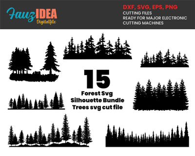 15 Forest Bundle, Forest svg Bundle, Forest Silhouette, Camping svg, Trees Clipart svg Bundle. Trees Silhouette svg, Forest Outdoor svg SVG Fauz 