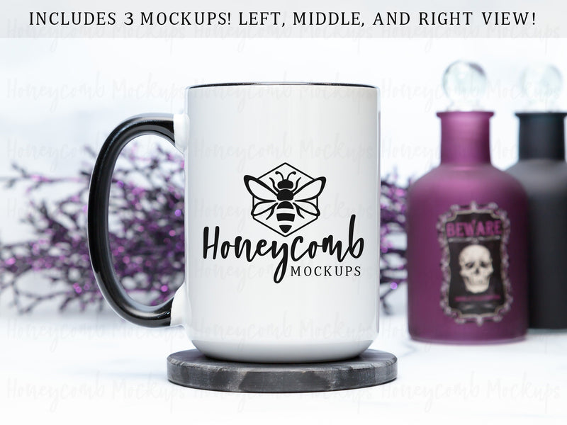 15 Ounce Black Accent Mug Mockup, Styled Mug Photo, Witchy Mug Mockup, Blank Mug Mockup, Halloween Mug Mockup, Coffee Cup Mockup Mock Up Photo Honeycomb Mockups 