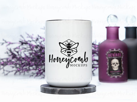 15 Ounce Black Accent Mug Mockup, Styled Mug Photo, Witchy Mug Mockup, Blank Mug Mockup, Halloween Mug Mockup, Coffee Cup Mockup Mock Up Photo Honeycomb Mockups 