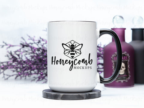 15 Ounce Black Accent Mug Mockup, Styled Mug Photo, Witchy Mug Mockup, Blank Mug Mockup, Halloween Mug Mockup, Coffee Cup Mockup Mock Up Photo Honeycomb Mockups 