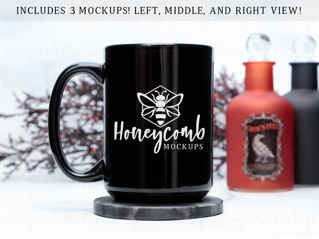 15 Ounce Black Mug Mockup, Styled Mug Photo, Witchy Mug Mockup, Blank Mug Mockup, Halloween Mug Mockup, Coffee Cup Mockup Mock Up Photo Honeycomb Mockups 