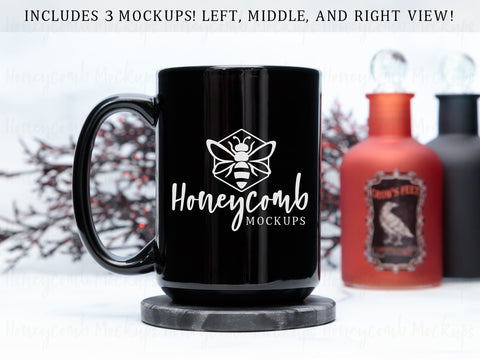 15 Ounce Black Mug Mockup, Styled Mug Photo, Witchy Mug Mockup, Blank Mug Mockup, Halloween Mug Mockup, Coffee Cup Mockup Mock Up Photo Honeycomb Mockups 