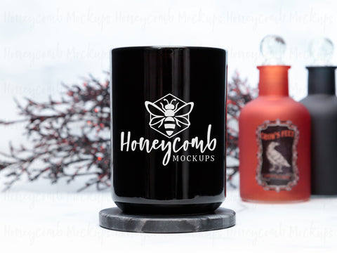 15 Ounce Black Mug Mockup, Styled Mug Photo, Witchy Mug Mockup, Blank Mug Mockup, Halloween Mug Mockup, Coffee Cup Mockup Mock Up Photo Honeycomb Mockups 