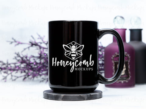 15 Ounce Black Mug Mockup, Styled Mug Photo, Witchy Mug Mockup, Halloween Mug Mockup, Coffee Cup Mockup, Blank Mug Mockup Mock Up Photo Honeycomb Mockups 