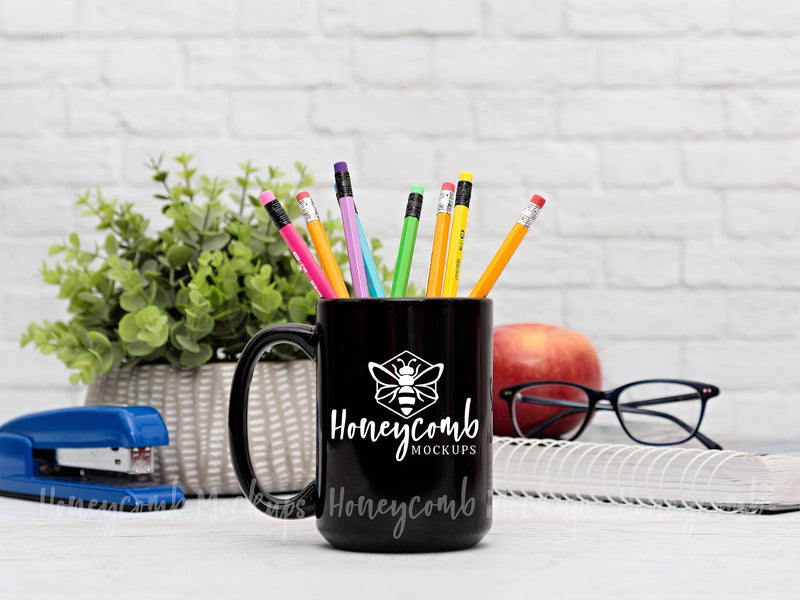 15 Ounce Black Mug Mockup, Sublimation Mockup, School Mockup, Teacher Mockup, Styled Mug Photo Mock Up Photo Honeycomb Mockups 