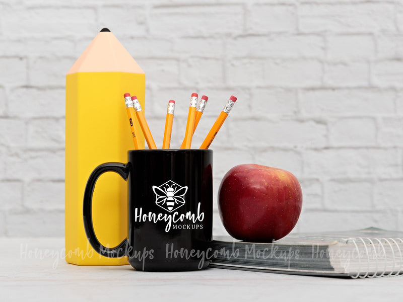 15 Ounce Black Mug Mockup, Teacher Mug Mockup, Sublimation Mockup, School Mockup, Styled Mug Photo Mock Up Photo Honeycomb Mockups 
