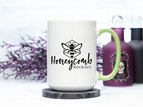15 Ounce Green Accent Mug Mockup, Styled Mug Photo, Witchy Mug Mockup, Blank Mug Mockup, Halloween Mug Mockup, Coffee Cup Mockup Mock Up Photo Honeycomb Mockups 