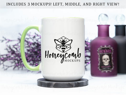 15 Ounce Green Accent Mug Mockup, Styled Mug Photo, Witchy Mug Mockup, Blank Mug Mockup, Halloween Mug Mockup, Coffee Cup Mockup Mock Up Photo Honeycomb Mockups 
