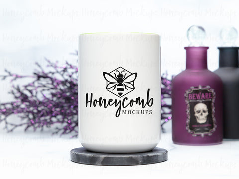 15 Ounce Green Accent Mug Mockup, Styled Mug Photo, Witchy Mug Mockup, Blank Mug Mockup, Halloween Mug Mockup, Coffee Cup Mockup Mock Up Photo Honeycomb Mockups 