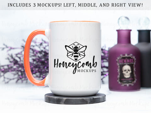 15 Ounce Orange Accent Mug Mockup, Styled Mug Photo, Witchy Mug Mockup, Blank Mug Mockup, Halloween Mug Mockup, Coffee Cup Mockup Mock Up Photo Honeycomb Mockups 