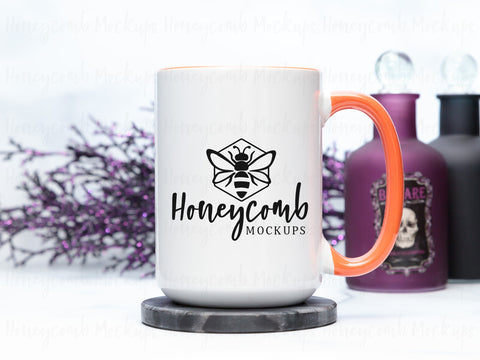 15 Ounce Orange Accent Mug Mockup, Styled Mug Photo, Witchy Mug Mockup, Blank Mug Mockup, Halloween Mug Mockup, Coffee Cup Mockup Mock Up Photo Honeycomb Mockups 
