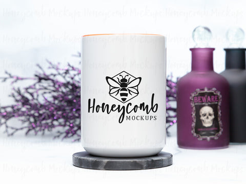 15 Ounce Orange Accent Mug Mockup, Styled Mug Photo, Witchy Mug Mockup, Blank Mug Mockup, Halloween Mug Mockup, Coffee Cup Mockup Mock Up Photo Honeycomb Mockups 