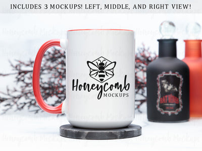 15 Ounce Red Accent Mug Mockup, Styled Mug Photo, Witchy Mug Mockup, Blank Mug Mockup, Halloween Mug Mockup, Coffee Cup Mockup Mock Up Photo Honeycomb Mockups 