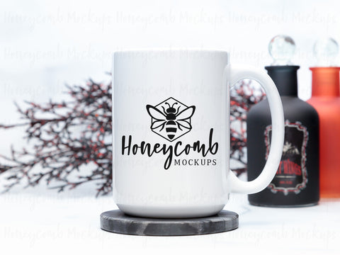 15 Ounce White Mug Mockup, Styled Mug Photo, Witchy Mug Mockup, Blank Mug Mockup, Halloween Mug Mockup, Coffee Cup Mockup Mock Up Photo Honeycomb Mockups 