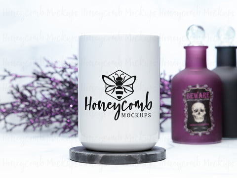 15 Ounce White Mug Mockup, Styled Mug Photo, Witchy Mug Mockup, Blank Mug Mockup, Halloween Mug Mockup, Coffee Cup Mockup Mock Up Photo Honeycomb Mockups 
