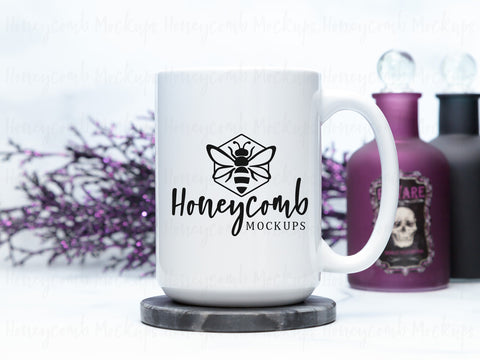 15 Ounce White Mug Mockup, Styled Mug Photo, Witchy Mug Mockup, Blank Mug Mockup, Halloween Mug Mockup, Coffee Cup Mockup Mock Up Photo Honeycomb Mockups 