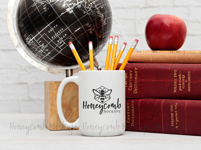 15 Ounce White Mug Mockup, Teacher Mockup, Sublimation Mockup, Styled Mug Photo, School Mockup Mock Up Photo Honeycomb Mockups 