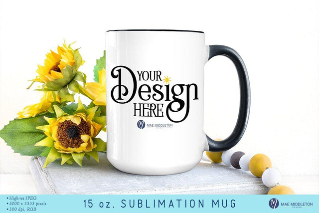 15 oz. Sublimation Mug Mock up | Sunflowers, Styled Photo Mock Up Photo Mae Middleton Studio 