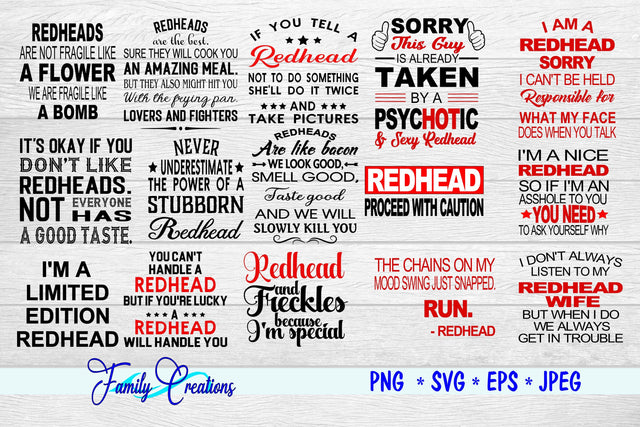 15 Redhead Sayings Bundle 2 SVG Family Creations 