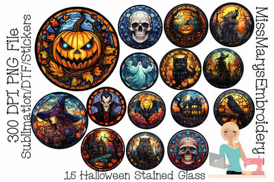 15 Stained Glass Halloween PNG | Halloween Sticker Set | Halloween Sublimation Sublimation MissMarysEmbroidery 