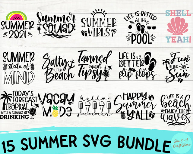 15 Summer Svg Bundle, Beach Svg, Summer Quotes SVG She Shed Craft Store 