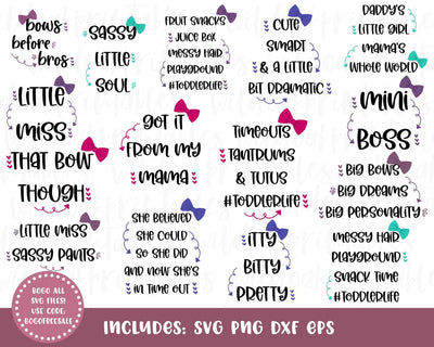 15 toddler girl svg, toddler life svg, toddler bows svg, sassy toddler girl svgs, little miss sassy svg, sassy pants svg, mimi boss svg, SVG WildOakSVG 