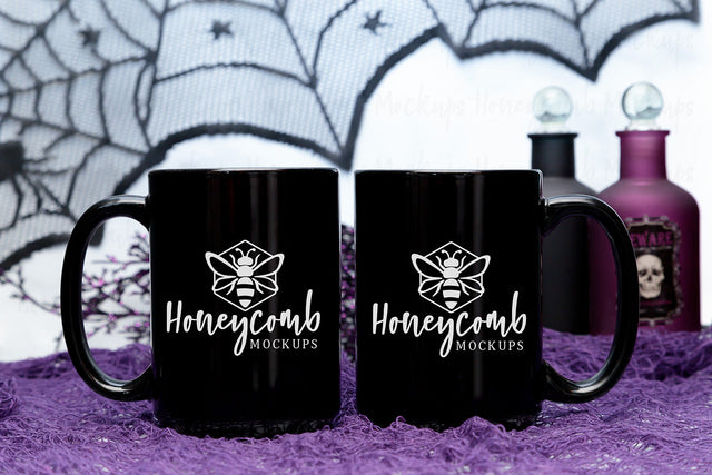 15oz Black and 15oz Black mug mockup, Two Black mugs mockup, Halloween Mug Mockup, Styled Mug Photo, Witchy Mug Mockup, Blank Mug Mockup, Coffee Cup Mockup Mock Up Photo Honeycomb Mockups 
