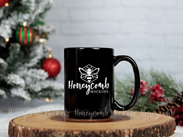 15oz Black Mug Mockup, Christmas Mug Mockup, Holiday Mug Mockup, Coffee Cup Christmas Mockup Mock Up Photo Honeycomb Mockups 